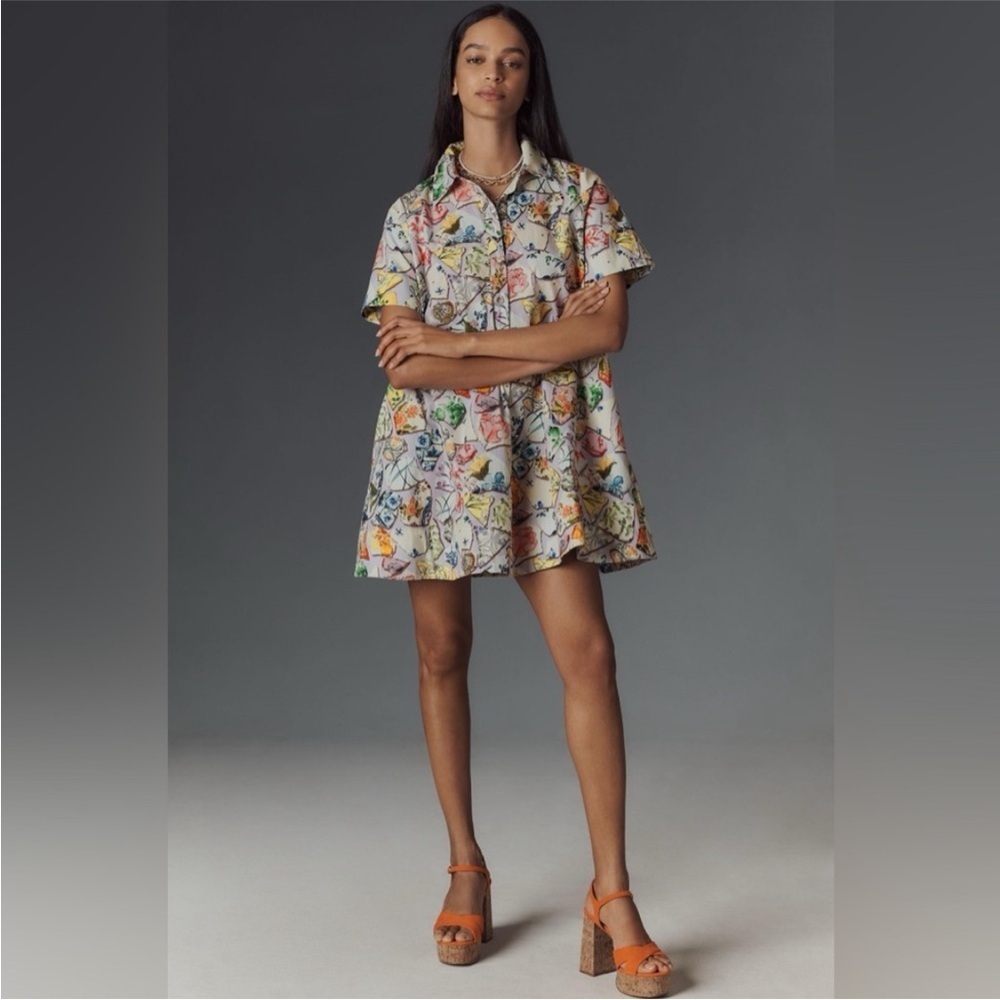 NWT! Anthropologie The Pollie Short-Sleeve Swing Tunic Mini Dress - Size XS 🤎 - Picture 2 of 9